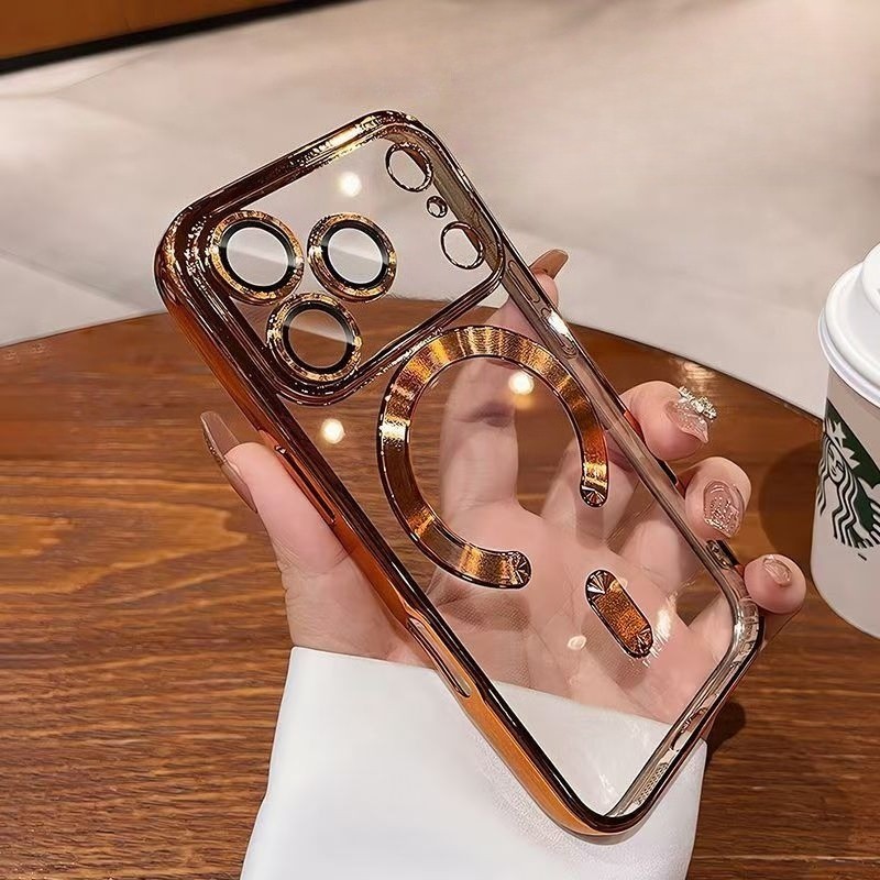 Ốp điện thoại từ tính mạ điện trong suốt sang trọng có màng ống kính Tương thích với iPhone 17 16 15 11 13 12 14 Pro Max Plus 17AIR Ốp lưng