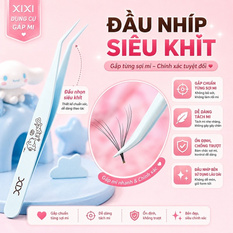 Xixi Nhíp Gắp Lông Mi Giả Lớp Phủ Chống Dính Cao Cấp Hỗ Trợ Gắn Mi Chính Xác Dễ Sử Dụng GJ225