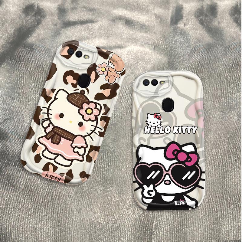 Ốp Silicon Hoạt Hình Cho OPPO A5S A7 A12 F9 F9 Pro Phụ Kiện 3D Vỏ Điện Thoại Mềm TPU Da Báo Kitty Ốp Lưng Chống Sốc
