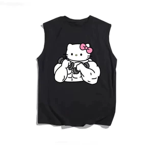 Hoạt Hình Mèo Mèo Cơ Bắp Barbell Phiên Bản In Áo Vest Áo Vest Nam Nữ Mỏng Phong Cách Hợp Thời Trang Mùa Hè Thể Hình Áo Thun Không Tay