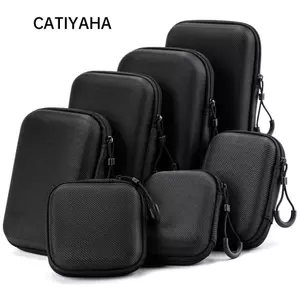 Hộp lưu trữ CATIYAHA EVA, Tai nghe dây kéo di động vỏ cứng, Bảo vệ Mini màu đen bền bỉ Phụ kiện kỹ thuật số