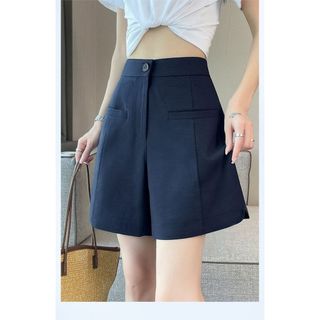 [Miziqi] Quần short ống rộng chữ a lưng cao dành cho nữ mùa hè mỏng màu xanh hải quân mỏng hơn Bộ đồ dáng rộng thông thường Quần năm điểm thẳng