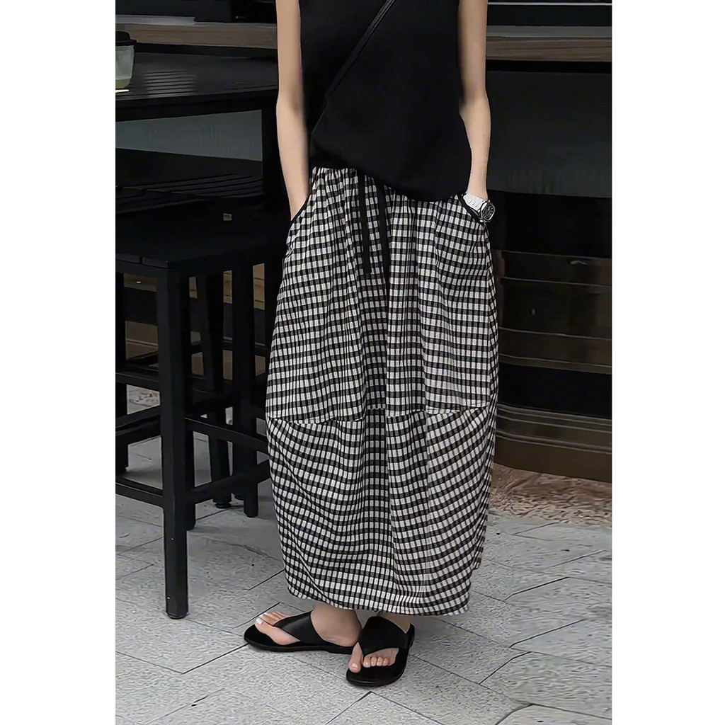 Năm nay Phổ Biến Đẹp Muối Phong Cách Mặc Nhẹ Trưởng Thành Retro Kẻ Sọc Bud Váy Vải Lanh Cotton Váy Cocoon Thường Ngày26061705