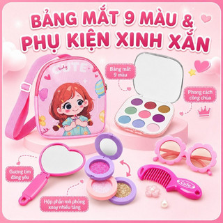 Túi đeo chéo trang điểm mô phỏng – 22 chi tiết: gương, lược, son, phấn, nail – Đồ chơi làm đẹp cho bé gái – Dễ thương