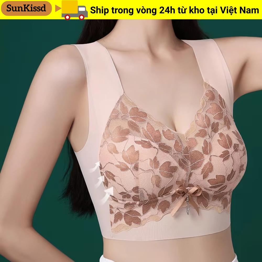 SUNKISSD Push Up Bras, Áo ngực lót liền mạch thoải mái, Plus Size Ren Không dây thoáng khí Top Đồ lót nữ
