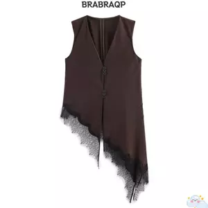 Áo khoác ngoài BRAAA, Áo xếp nếp bất đối xứng đa năng, Áo cổ chữ V màu trơn dáng rộng vừa vặn dành cho nữ