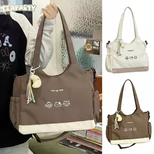 Túi Tote AWNGD, Dây Đeo Cotton Mềm Khóa Kéo Vai, Phong Cách Đơn Giản Sức Chứa Lớn Bền Đẹp, Túi Canvas Cho Sinh Viên Đại Học