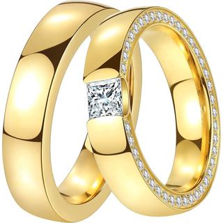 DOOSTI Nữ Và Nam Thép Không Gỉ Mạ Vàng Cặp Đôi Nhẫn Đính Hôn Cưới Tình Bạn Nhẫn Khắc Tên Nhẫn Cưới