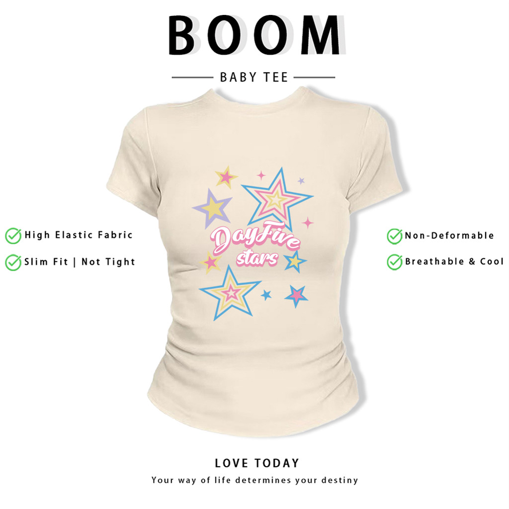 BOOM Áo Baby Tee Nữ Cotton Ôm Body-Áo Thun Ngắn Tay Y2K In Hình PhongCách Mùa Hè, Cổ Tròn Hàng Đầucách hàn quốc phong349