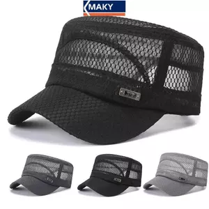 MAKY Mùa Hè Nam Mùa Hè Mũ Lưới Mũ Flat Top Snapba Có Thể Điều Chỉnh Mũ Bóng Chày Cadet Quân Đội Người Thoáng Khí Truer Mũ VN