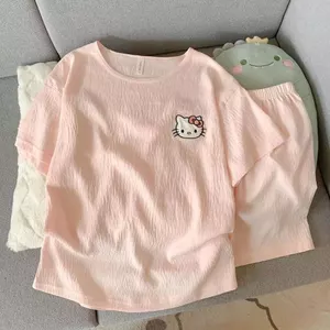 Đồ Ngủ Ngắn Tay Đông Nam Á Nữ Mùa Hè Cổ Tròn Net Phong Cách Đám Mây Bông Ngắn Tay Quần Short Mặc Nhà Hai Chiếc