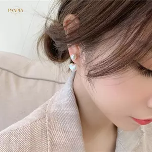PNPIA- Bông tai ngọc trai tình yêu nhỏ đơn giản Hàn Quốc Dongdaemun Bông tai bé gái Mạng màu đỏ Tất cả các trận đấu Bông tai tính khí