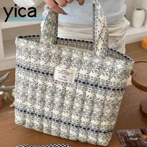 Túi xách ngoài trời YICA, Túi Tote nhỏ in hoa, Túi đựng đồ ăn trưa di động siêu nhẹ dung tích lớn cổ điển