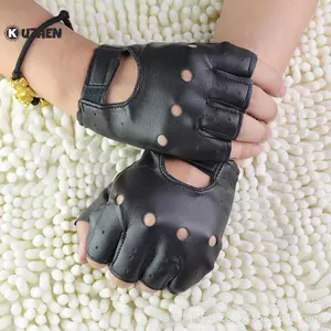 Găng Tay Da KUZHEN Không Ngón Lái Xe Thời Trang Nam Nữ Găng Tay Nửa Ngón Mới HOT