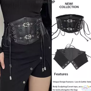 Dây đeo thắt lưng BRBRAA, Thắt lưng Corset rộng Gothic, Dây thắt lưng ren giảm béo thời trang dành cho nữ