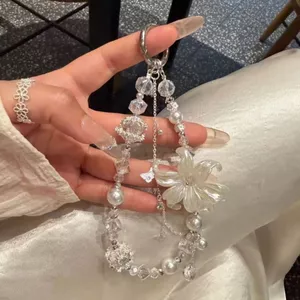 Đính cườm Phong Cách Hàn Quốc Điện Thoại Di Động Dây Ngọc Trai Pha Lê Lily Dây Đeo Cổ Tay Cao Cấp Mặt Dây Chuyền Dây Chuyền 6.22