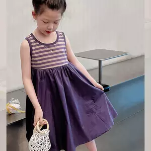 Bé gái (100-160) Đầm dây sọc phong cách mới mùa hè phiên bản Hàn Quốc Váy thời trang thông thường