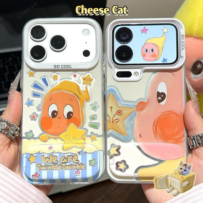 Ốp điện thoại hình ngôi sao có gương trang điểm dễ thương cho iPhone 17 Pro 16 15 14 13 12 11 Pro Max XR Xs Max 7 Plus