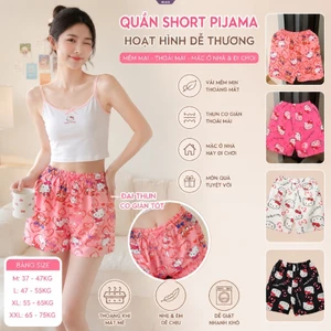 Quần Short Pyjama Hoạt Hình Mèo In Phòng Chờ Mềm Mại Thoải Mái Quần Short Nhà Nữ Mặc Mùa Hè