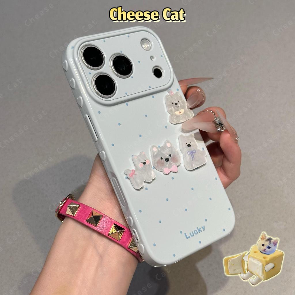 Ốp điện thoại hình cún con chấm bi dễ thương cho iPhone 17 11 12 13 14 15 Plus Xs Max XR 7 Plus 16 Pro Max