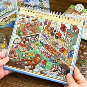 Nhãn dán phong cảnh YUUKII, Nhãn dán cảnh cửa hàng cỡ lớn dễ thương, 10 cảnh 33 tờ Nhãn dán cảnh thu nhỏ PET Quà tặng ngày lễ