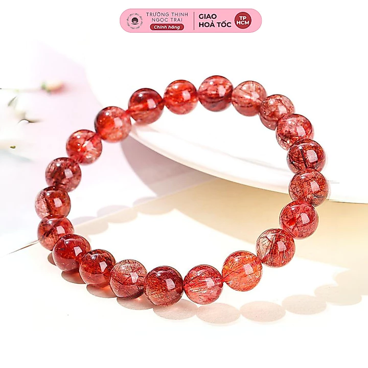 Vòng Tay Thạch Anh Tóc Đỏ Lắc Tay Đá Hợp Mệnh Hỏa Thổ - Ngọc Trai Trường Thịnh