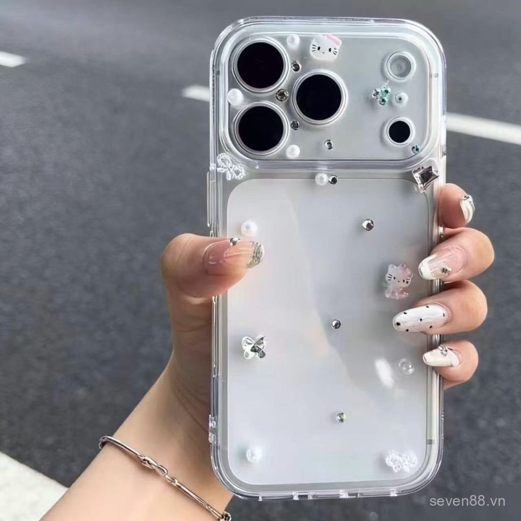 Ốp Điện Thoại Thích Hợp Cho iPhone XS XR 11 12 13 14 15 16 17 Pro max Plus Light Luxury Pink Diamond KT Cat Vỏ Bảo Vệ Chống Sốc Bao Gồm Tất Cả DYXG