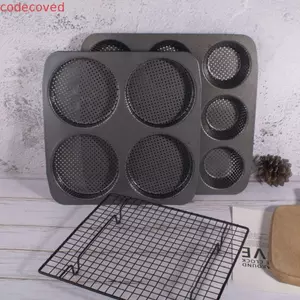 Bánh mì kẹp thịt CODECOVED, Khuôn bánh mì Hamburger tái sử dụng chống dính, Dụng cụ làm bánh bằng thép Carbon 4 / 9 / 12 lỗ Chảo nướng thức ăn nhanh Nhà hàng