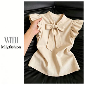 Milyfashion Nhẹ Nhàng Nhỏ Tay Bay Nơ Mùa Hè Phong Cách Mới Phối Ren Thời Trang Top Hợp Thời Trang FH5X