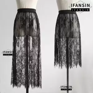 IFASIN Váy lưới ren gợi cảm, Váy vải tuyn dài thanh lịch ren, Thời trang trong suốt co giãn eo cao 2 chiều dài Váy nữ nữ