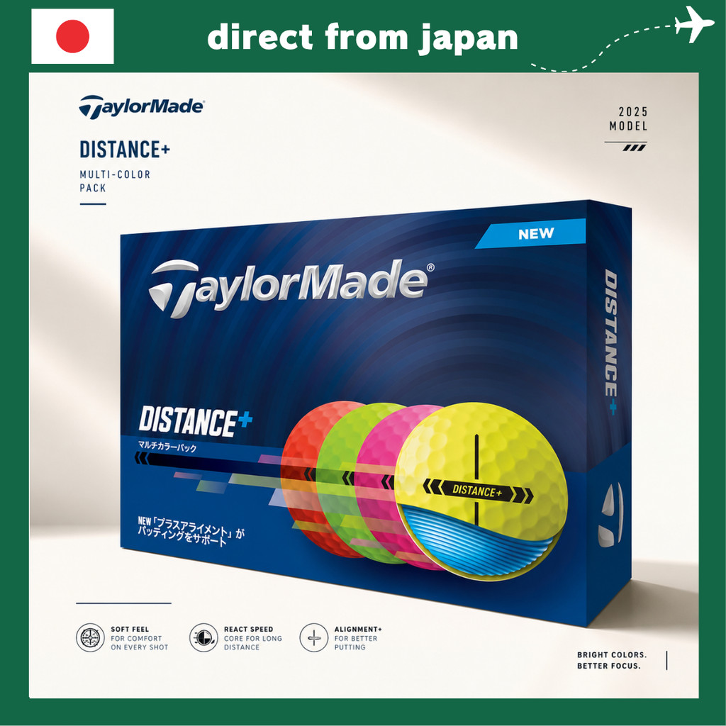 Bóng golf TaylorMade TMJ25 Distance+ mẫu 2025 – màu vàng, trắng và nhiều màu.