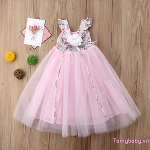 Trẻ Em Bé Gái Váy Công Chúa Cưới Phù Dâu Không Tay In Hoa Đảng Tutu Váy