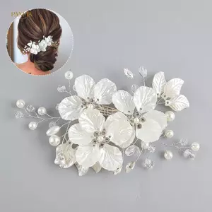 PNPIA- Cô Dâu Pha Lê Ngọc Trai Hoa Kẹp Tóc Hoa Barrette Tóc Phụ Kiện Cưới