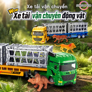 【SKISOPGO】Đồ Chơi Xe Chở Thú Size To,Mô Hình Bán Rơ-moóc Kèm Lồng Sắt & Thú Cưng,Đồ Chơi Giáo Dục Cho Bé Từ 3 Tuổi