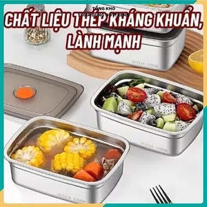 HỘP INOX 1500ML CÓ NẮP ĐẬY KÍN - Đựng Thực Phẩm Tủ Lạnh, Giữ Độ Tươi Ngon