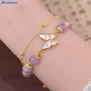 Bluelover Hai Lớp Tím Đính Hạt Bướm Mặt Dây Chuyền Vòng Tay Nữ Bé Gái Trang Sức Thời Trang Quà Tặng Mới