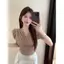 Phong cách Hàn Quốc Cổ chữ V Hot-Rhinestones Tay ngắn sáng bóng t-Sleeved Gợi cảm Bao da thịt Chữ thập hẹp Phong cách ngắn