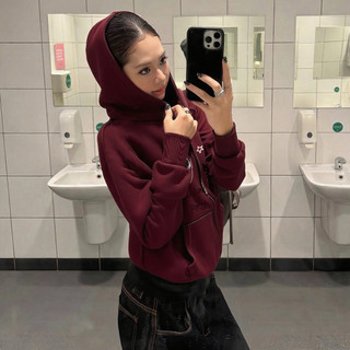 áo khoác hoodie zip nữ màu đỏ girl phố âu mỹ local brand eleclassm áo tay dài nỉ