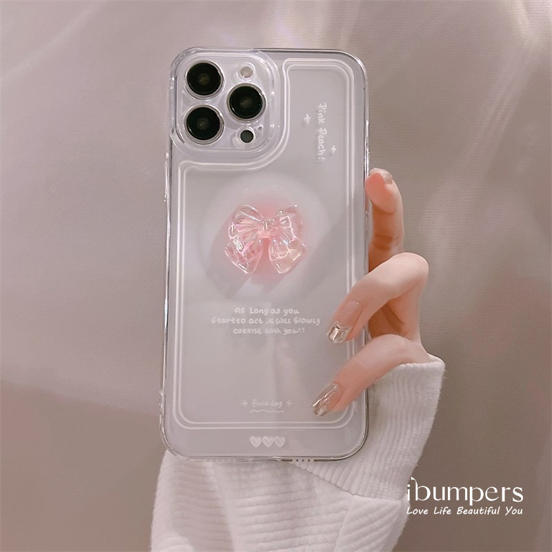 ibumpers Ốp Điện Thoại iPhone INS Sweet 3D Pink Bow Cho IPhone 16 15 14 13 12 11 Pro Max IP 7 8 Plus X XS XR Xs Max TPU Mềm Chống Sốc Ốp Lưng