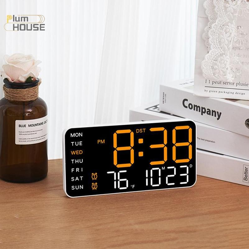 PlumHOUSE Đồng hồ treo tường kỹ thuật số lớn Ngày trong tuần Hiển thị nhiệt độ Bàn điều khiển bằng giọng nói Đồng hồ báo thức LED Độ sáng Có thể điều chỉnh Đồng hồ 12 / 24H VN