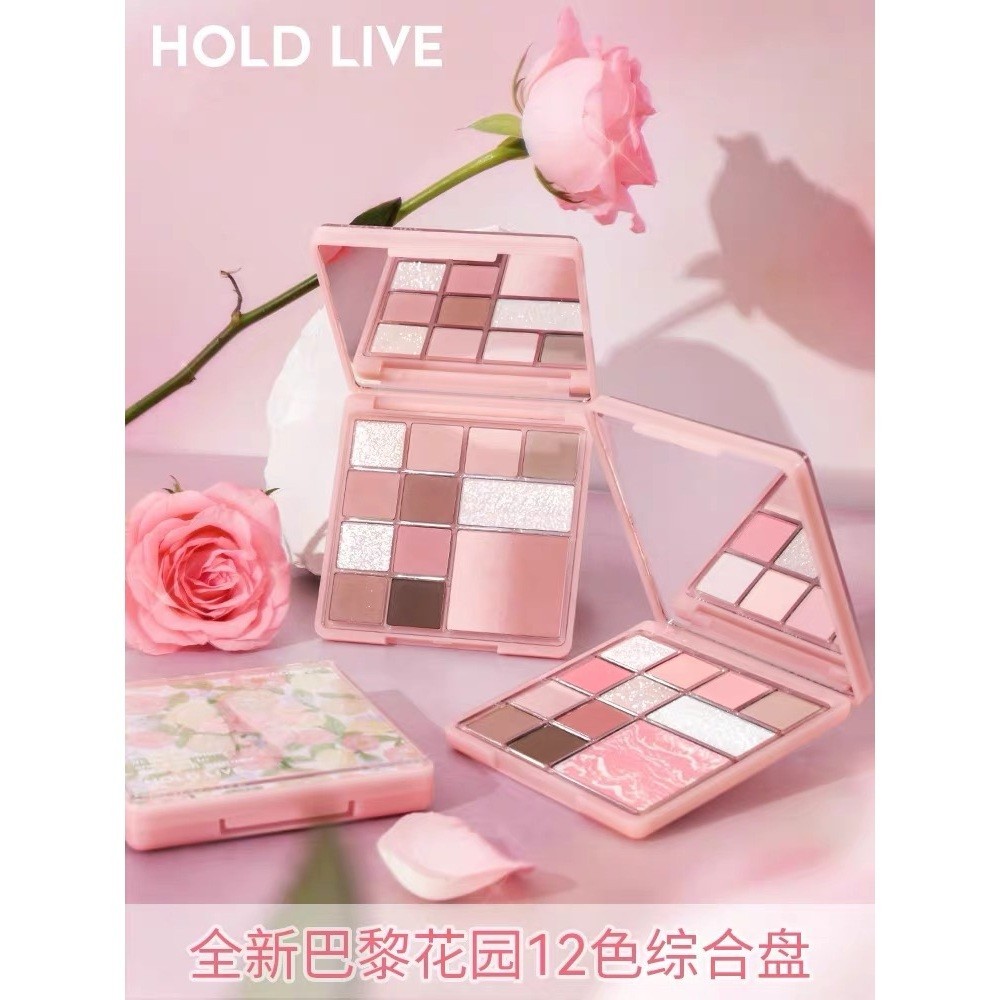 Bảng Phấn Mắt HOLD LIVE HL755 12 Ô Vườn Hoa, Hoa Khô Kèm Má Hồng/Highlight Secret Garden