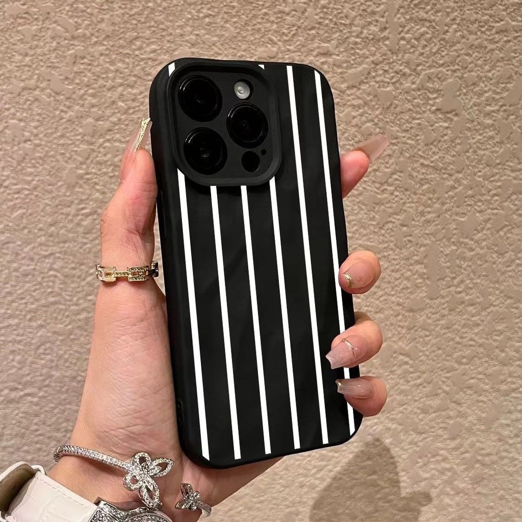 Sọc dọc màu đen trắng đơn giản Thích hợp cho iPhone15PROMAX Vỏ điện thoại Apple 14 Chống sốc 11 / 12 Bao gồm tất cả 13 Nữ X EF0E