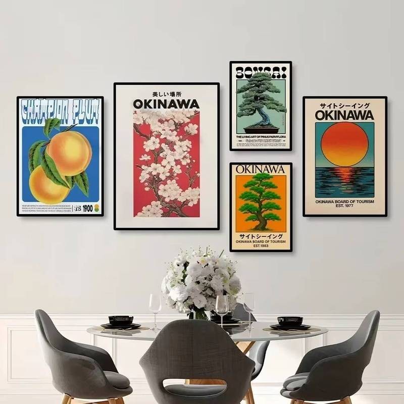 Poster Nhật Bản không khung, in cây liễu Nhật Bản, cá koi mèo đen và chín mạng, trang trí tường nghệ thuật phòng khách hiện đại