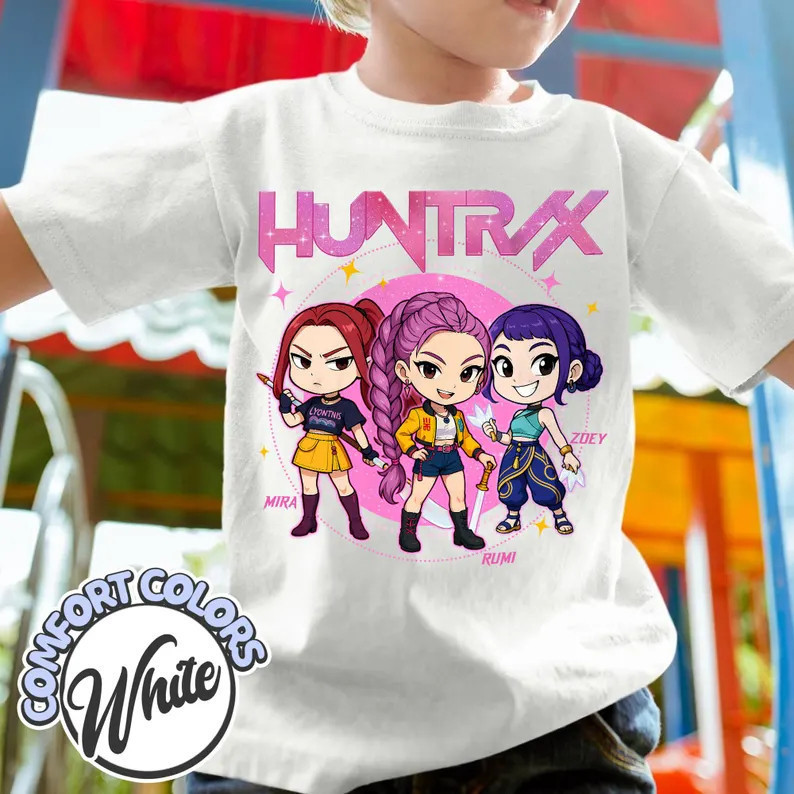 2025 Hàng sẵn có Kpop Demon Hunters Áo thun trẻ em tay ngắn Huntrix Mira Rumi Zoey Graphic Summer Tee 2-11 tuổi