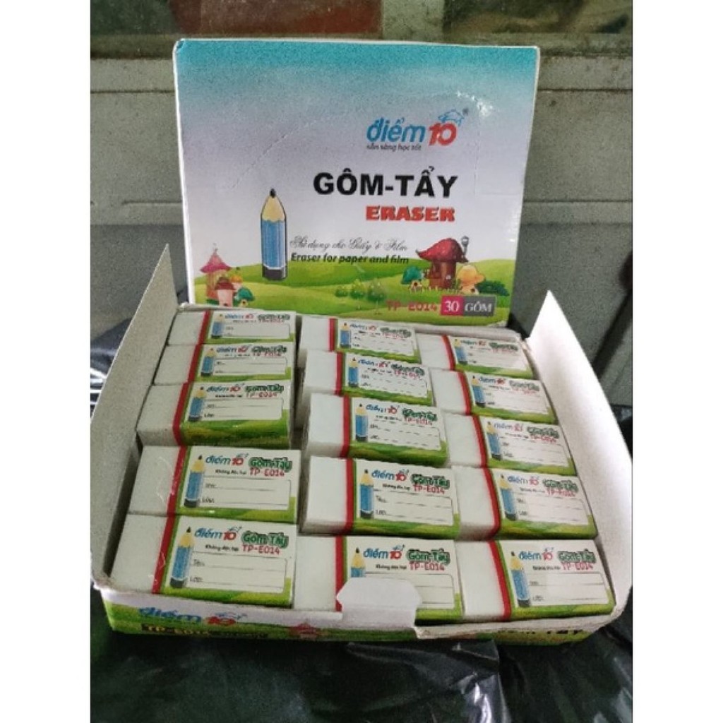 Gôm tẩy chì điểm 10 TP-E014 - 2 viên chất lượng cao, lý tưởng cho học sinh và nghệ sĩ.