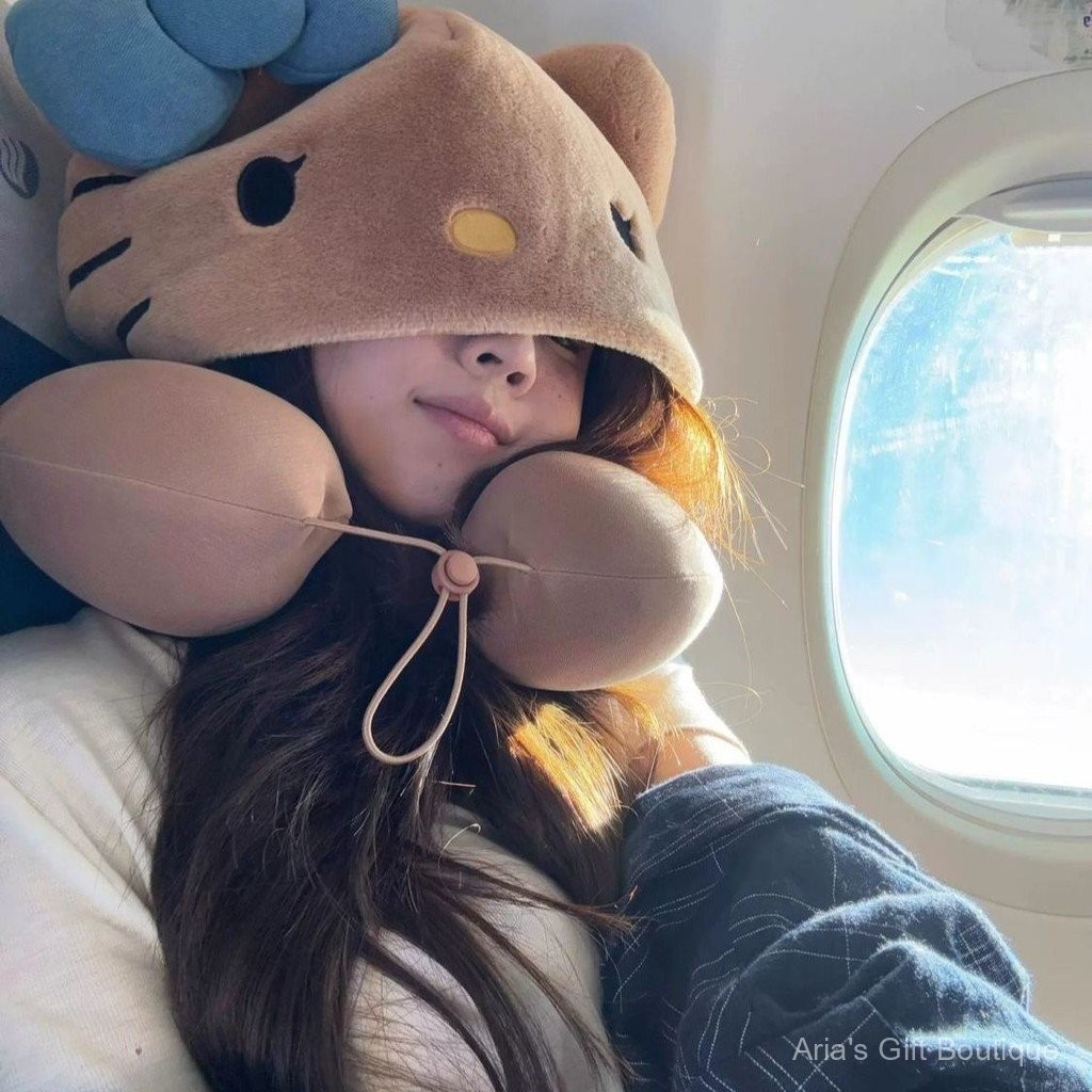 HelloKitty Có Mũ Trùm Đầu Hình Chữ U Du Lịch Máy Bay Tàu Chuyên Dụng Hỗ Trợ Cổ Ngủ Có Mũ Trùm Đầu Hợp Thời Trang