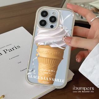 Ibumpers Họa Tiết Kem Hồng Trong Suốt Ốp lưng iPhone 12 13 14 15 16 Pro Max 2IN1 Ốp Lưng Acrylic Cứng Khung Dày Chống Sốc