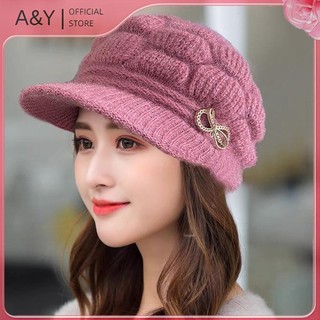 Mũ len dệt kim ấm áp A&amp;Y, phù hợp cho mẹ và bà ngoại, lót lông cừu dày, quà tặng Giáng sinh lý tưởng.