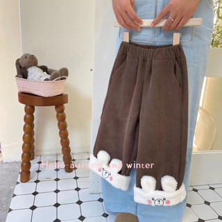 Thu Đông Phong Cách Mới Bé Gái Hoạt Hình Dễ Thương Thỏ Lông Cừu-Fleece Quần Thẳng Bé Gái Tất Cả Trận Đấu Quần