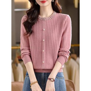 Dài Tay Áo Len Rời Cổ Tròn Dệt Kim, Phong Cách Hàn Quốc Cho Thu Đông
